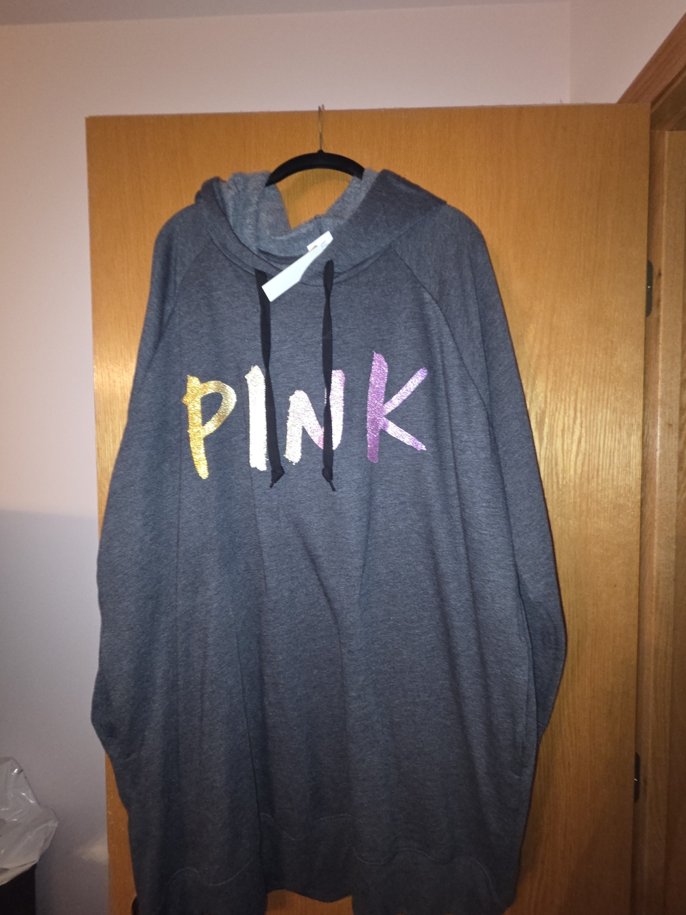 PINK Victoria's Secret Gray Pullover Dress Hoodie with Multicolor Sparkle Logo